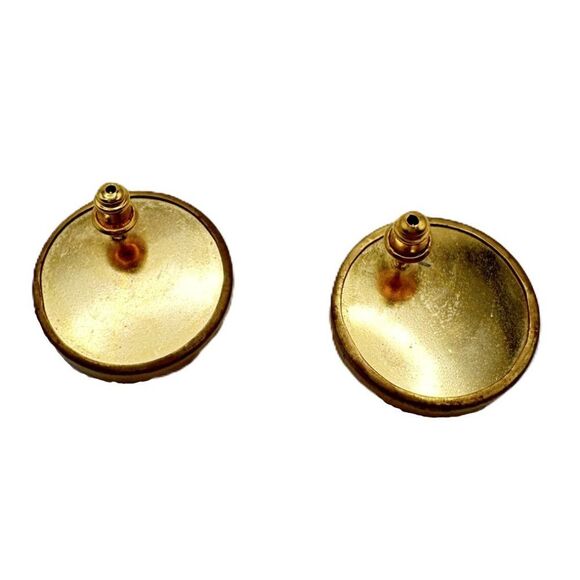 Vintage Black and Gold Button Costume Earrings Art Deco Revival 80s - Picture 5 of 5